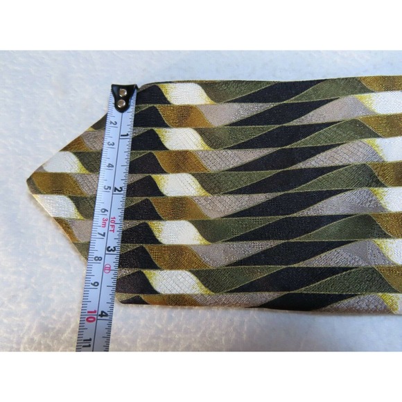 Manzoni Geometric Art Abstract Striped Black Diamond Italy Silk Neck Tie - Picture 9 of 10